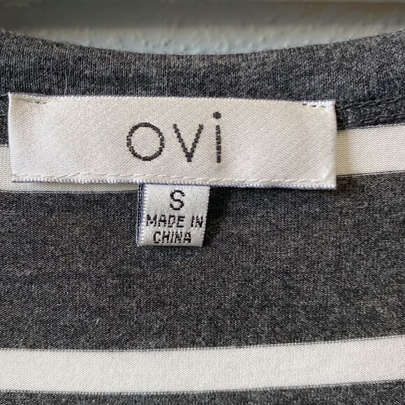 Jersey knit gray white striped dress - Picture 4 of 5